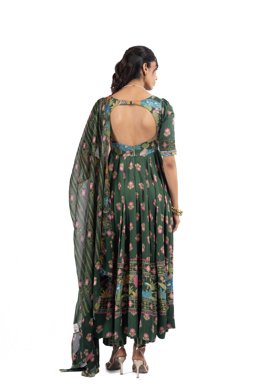 WOMEN'S GREEN COTTON GAURI ANARKALI SET