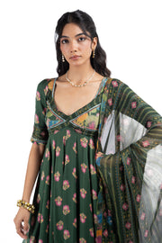WOMEN'S GREEN COTTON GAURI ANARKALI SET