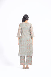 WOMEN'S GREEN CHANDERI NEEL KAMAL KURTA SET