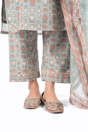 WOMEN'S GREEN CHANDERI NEEL KAMAL KURTA SET