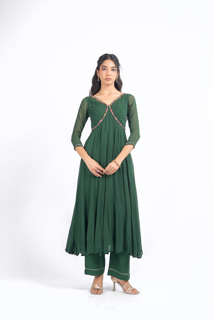 WOMEN'S GREEN CHIFFON AISHWARYA ANARKALI KURTA