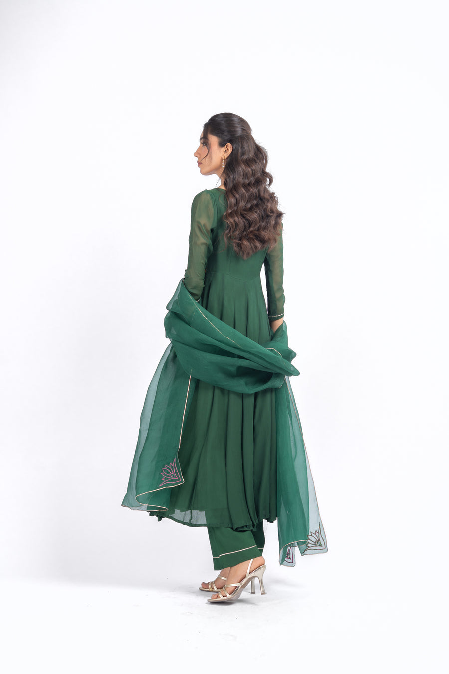 WOMEN'S GREEN CHIFFON AISHWARYA ANARKALI SET