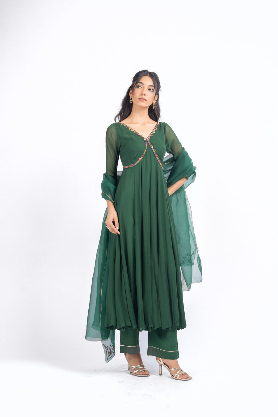 WOMEN'S GREEN CHIFFON AISHWARYA ANARKALI SET