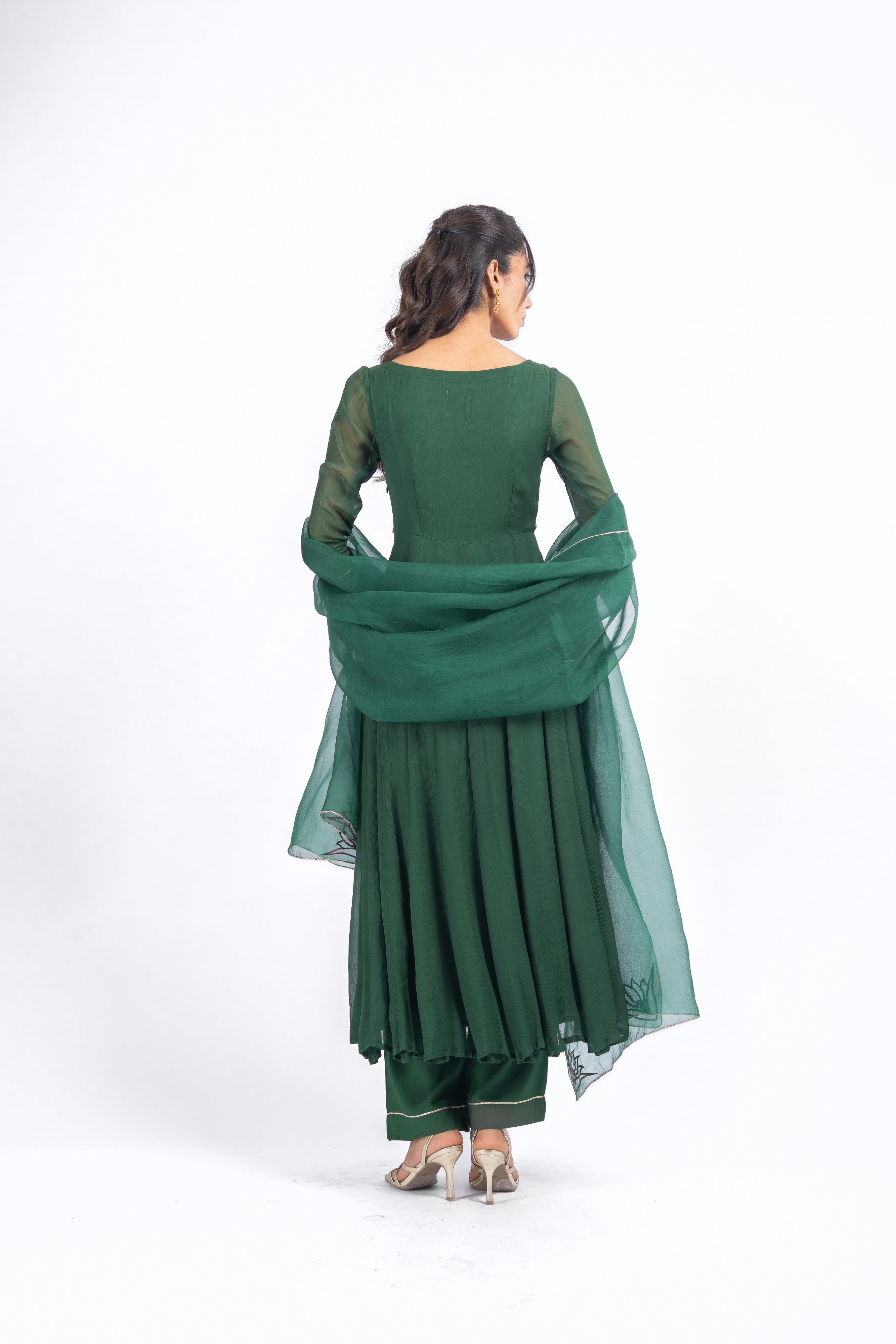 WOMEN'S GREEN CHIFFON AISHWARYA ANARKALI KURTA