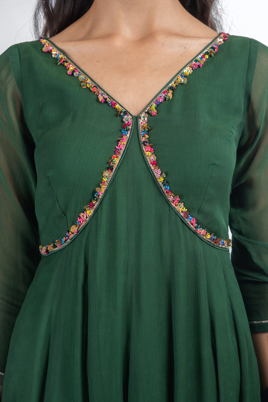 WOMEN'S GREEN CHIFFON AISHWARYA ANARKALI KURTA