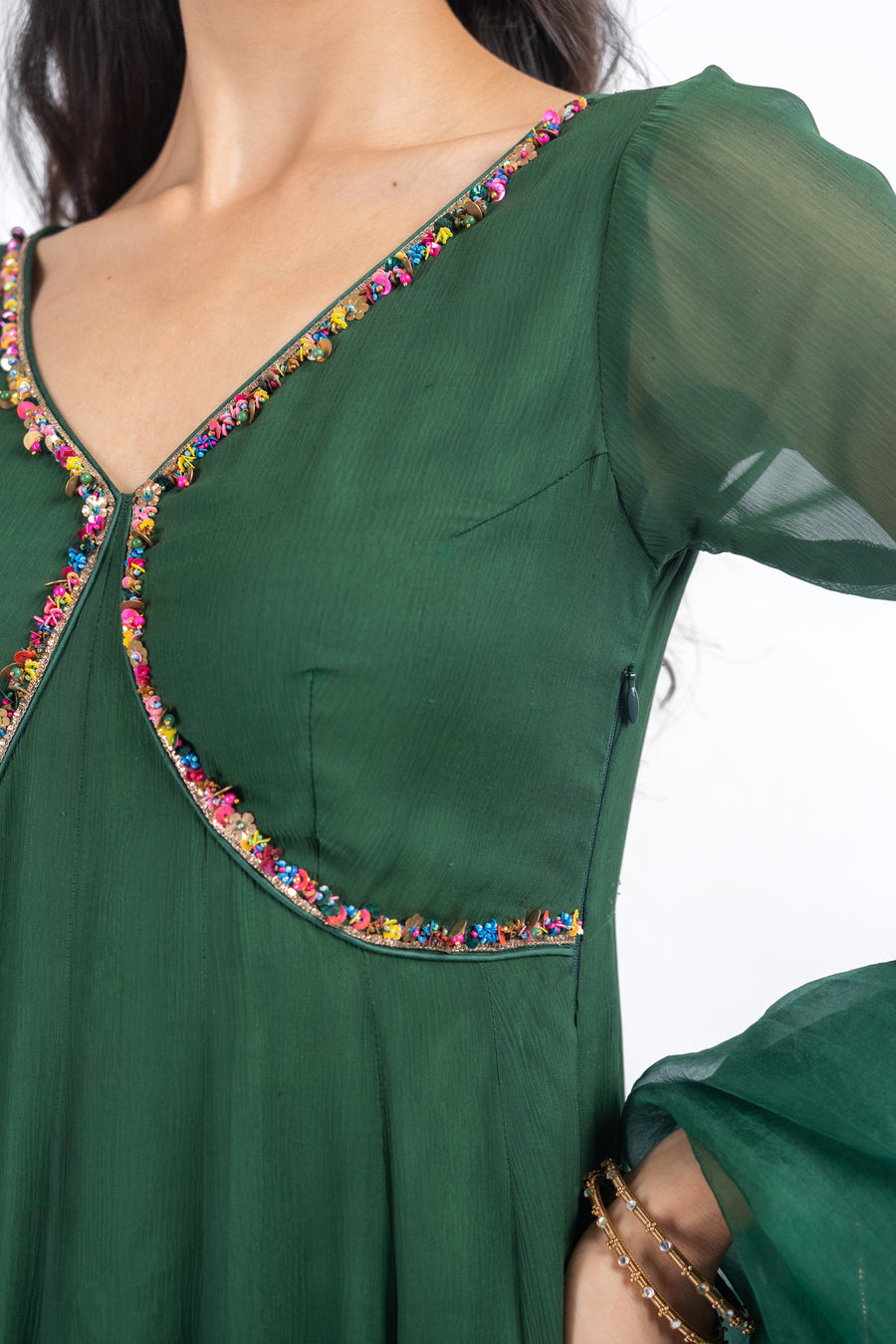 WOMEN'S GREEN CHIFFON AISHWARYA ANARKALI SET
