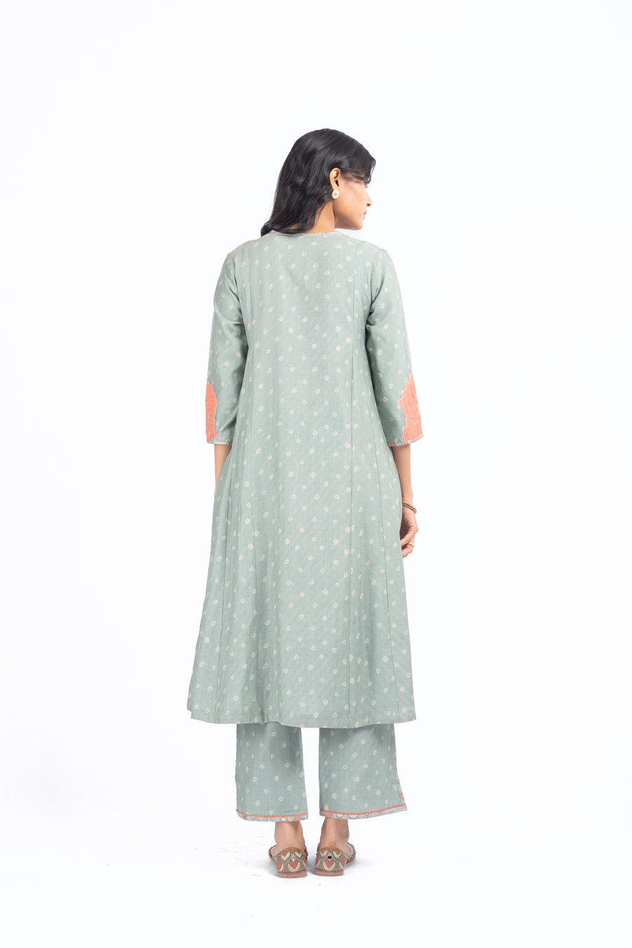 WOMEN'S GREEN CHANDERI SANGANERI KURTA SET