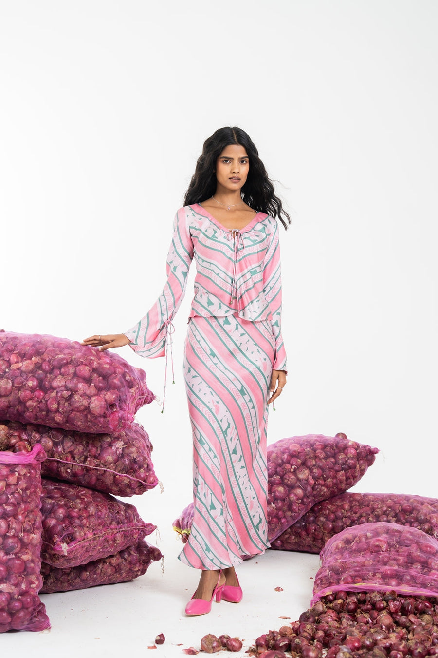 NIRA PINK SKIRT & TOP  SET OF 2