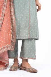 WOMEN'S GREEN CHANDERI SANGANERI KURTA SET