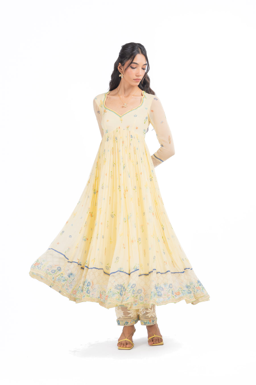 WOMEN'S YELLOW CHIFFON EDEN ANARKALI SET