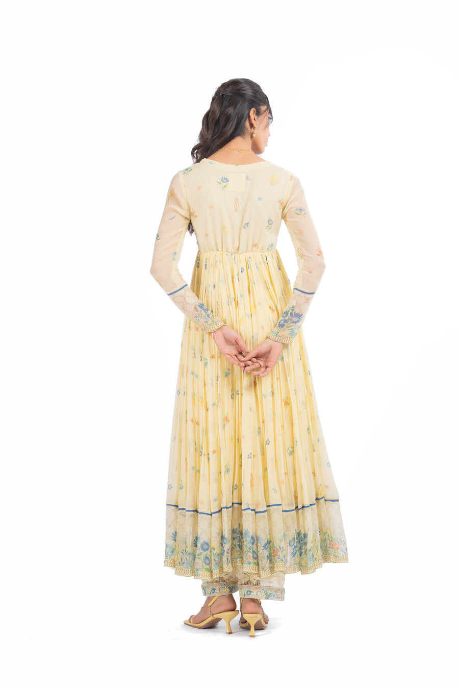 WOMEN'S YELLOW CHIFFON EDEN ANARKALI SET