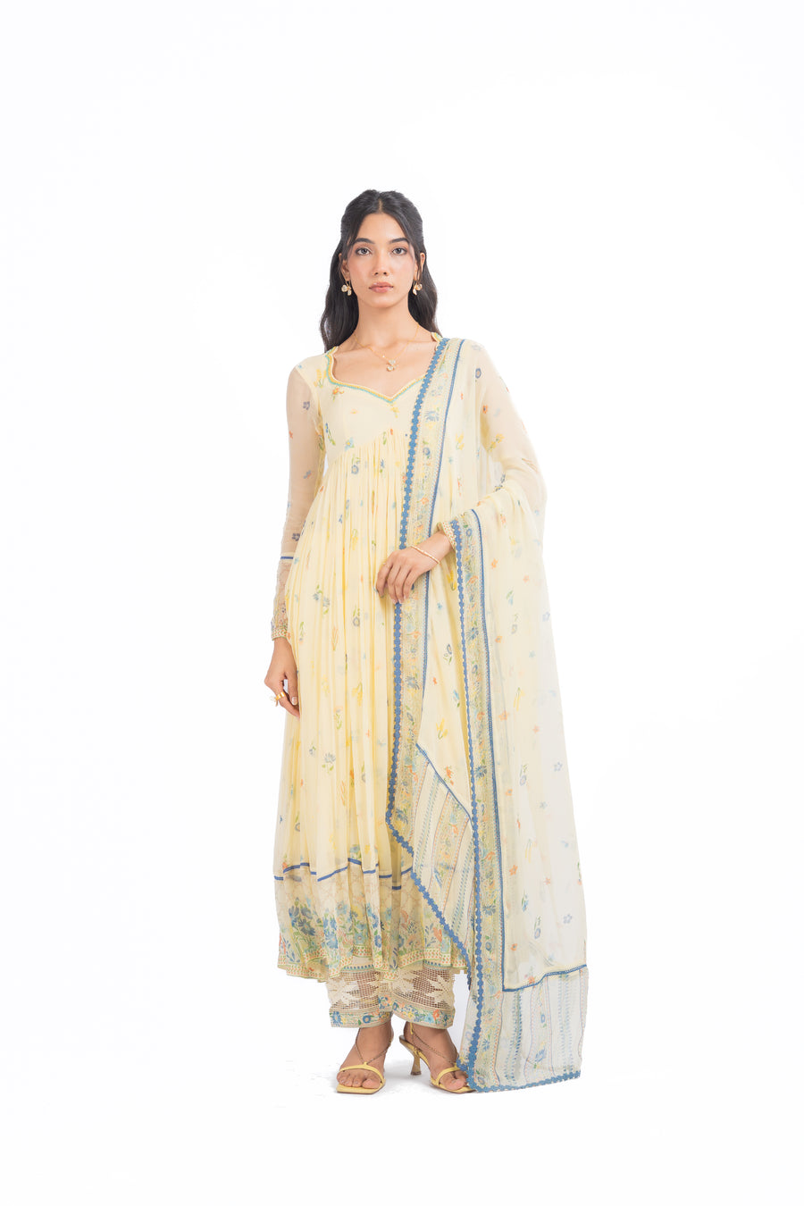WOMEN'S YELLOW CHIFFON EDEN ANARKALI KURTA