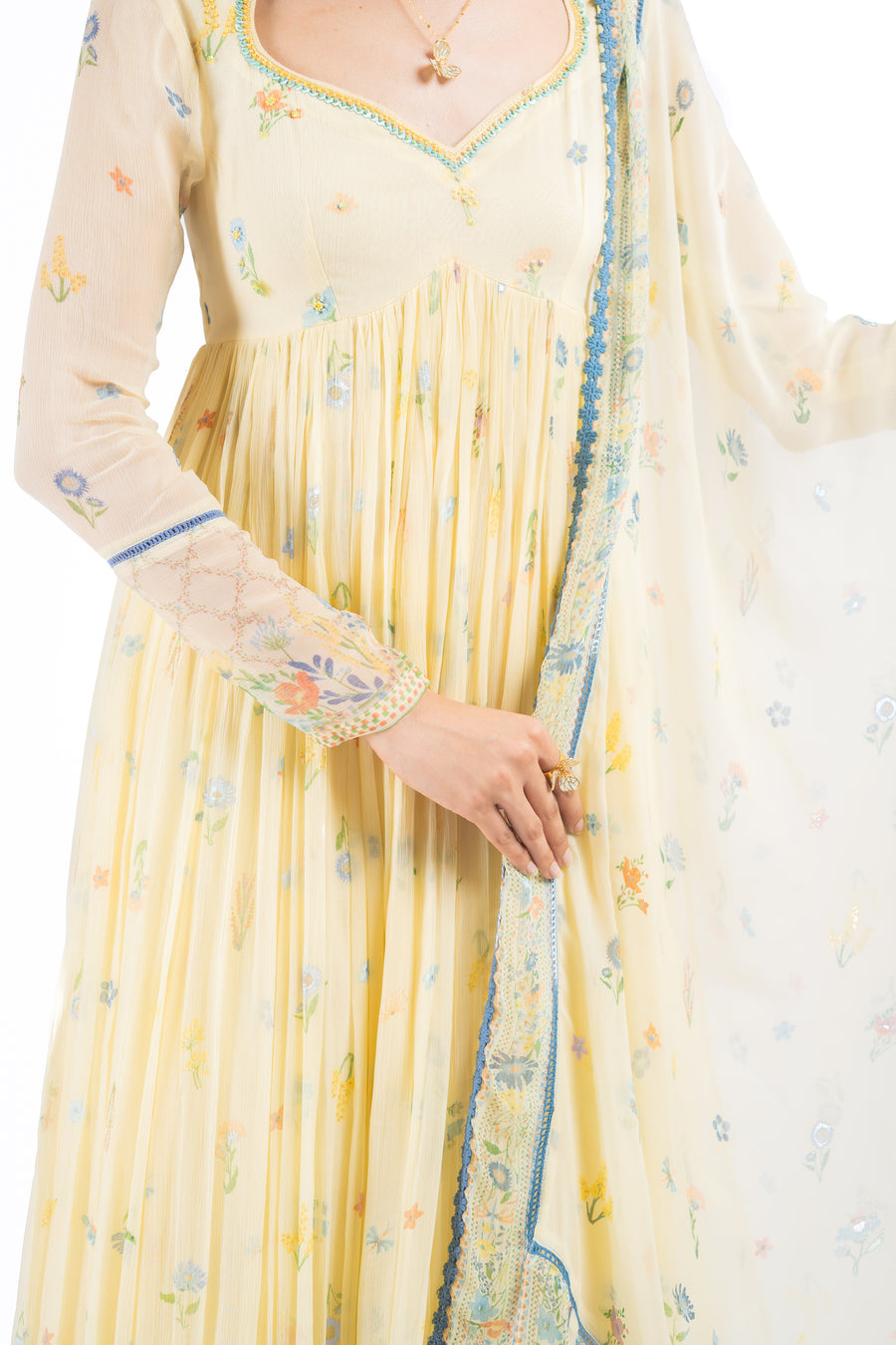 WOMEN'S YELLOW CHIFFON EDEN ANARKALI SET