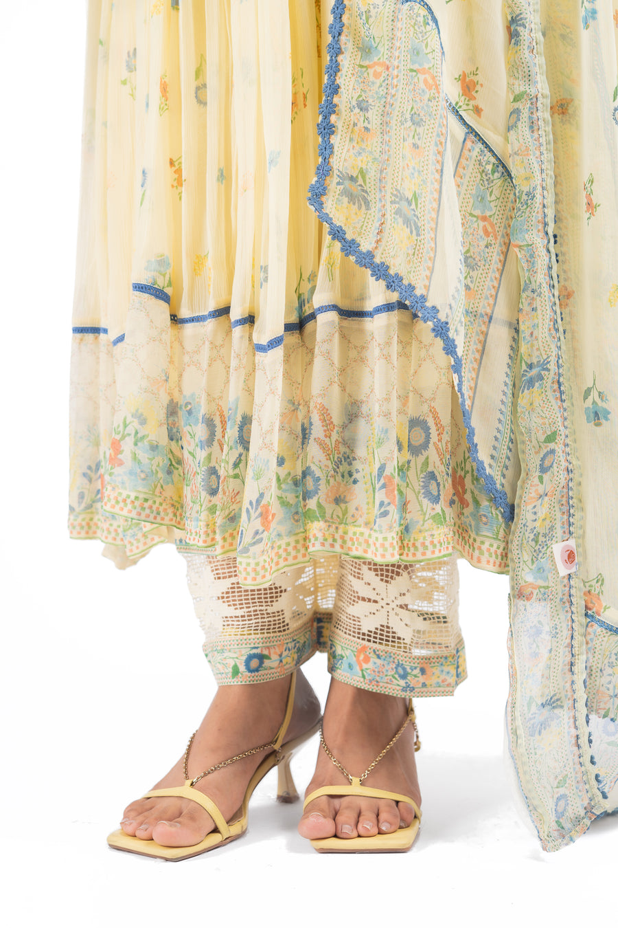WOMEN'S YELLOW CHIFFON EDEN ANARKALI SET