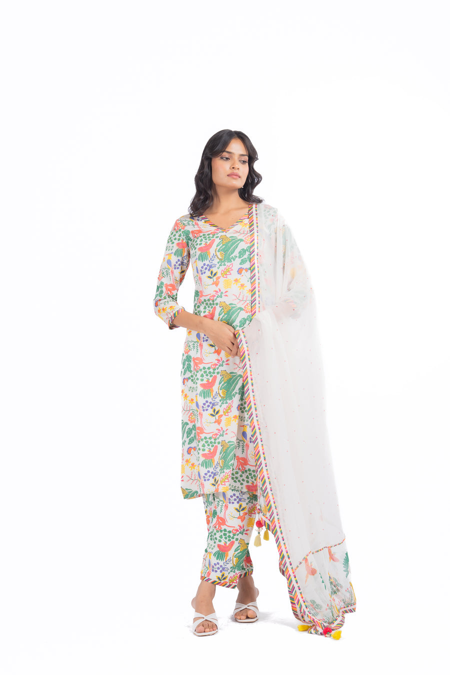 WOMEN'S WHITE MODAL SATIN AMBAR KURTA SET