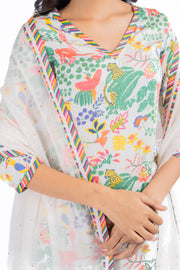 WOMEN'S WHITE MODAL SATIN AMBAR KURTA SET