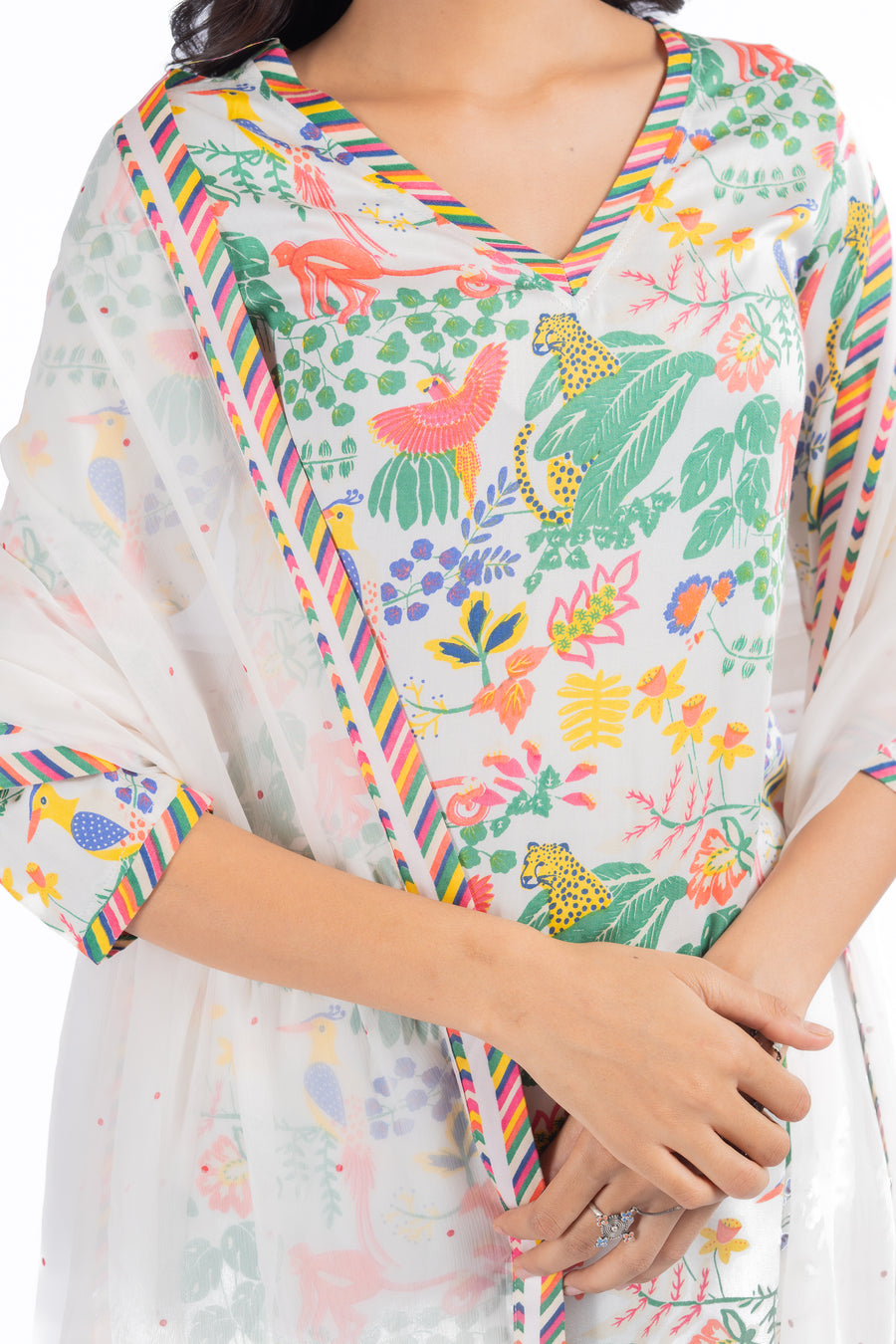 WOMEN'S WHITE MODAL SATIN AMBAR KURTA SET
