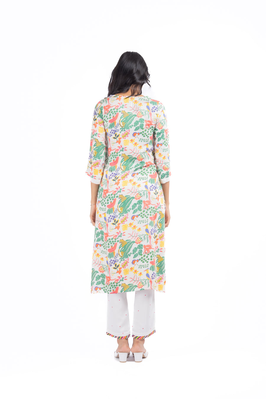 WOMEN'S WHITE MODAL SATIN SABA KURTA SET