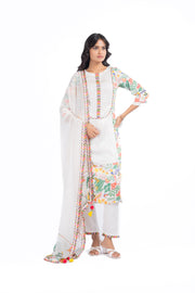 WOMEN'S WHITE MODAL SATIN SABA KURTA SET