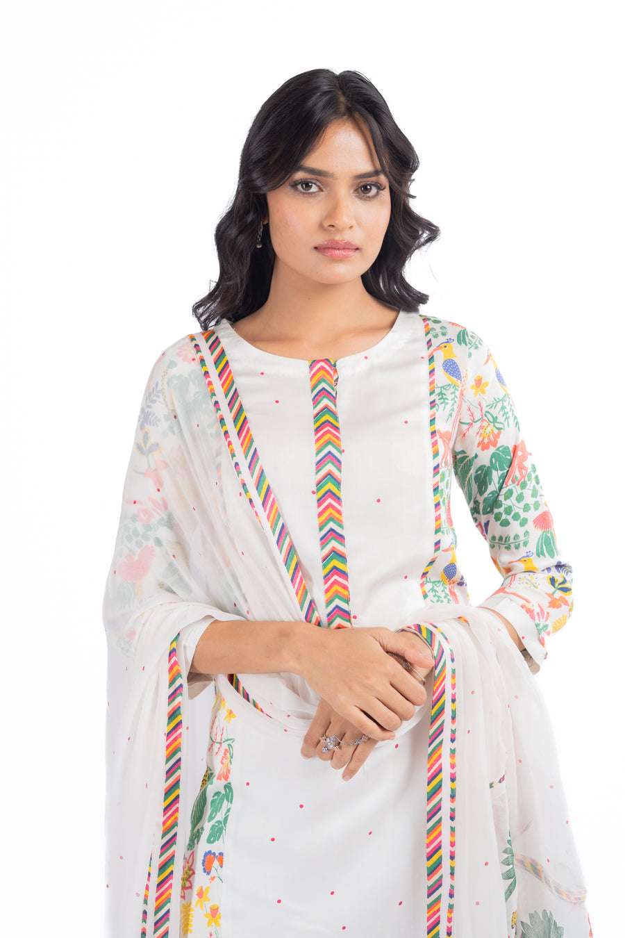WOMEN'S WHITE MODAL SATIN SABA KURTA SET