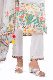 WOMEN'S WHITE MODAL SATIN SABA KURTA SET