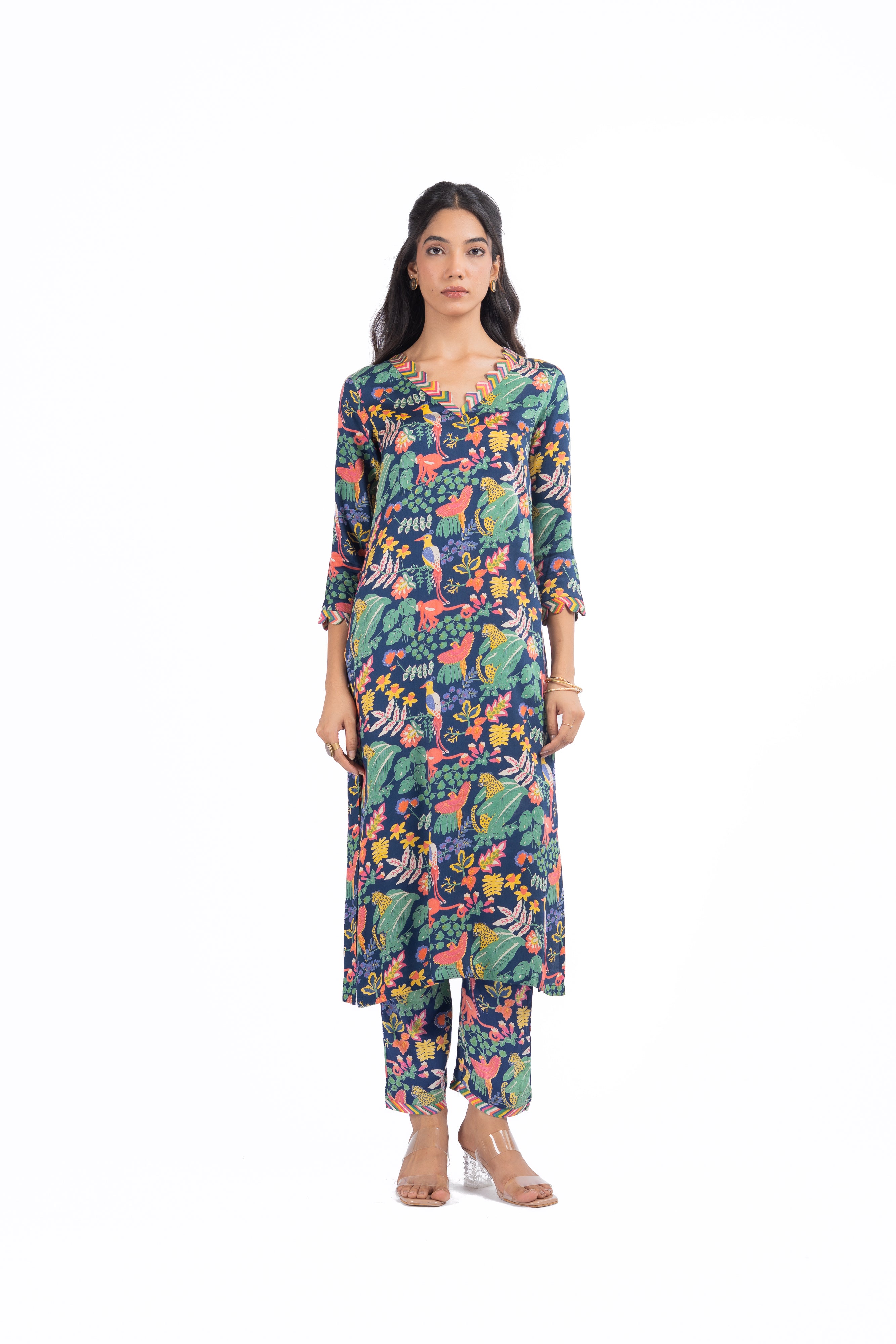 WOMEN'S BLUE MODAL SATIN ANAM KURTA SET