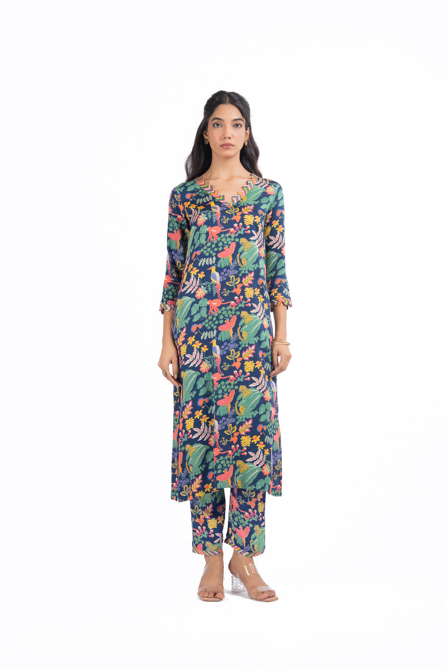 WOMEN'S BLUE MODAL SATIN ANAM KURTA SET