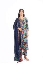 WOMEN'S BLUE MODAL SATIN ANAM KURTA SET