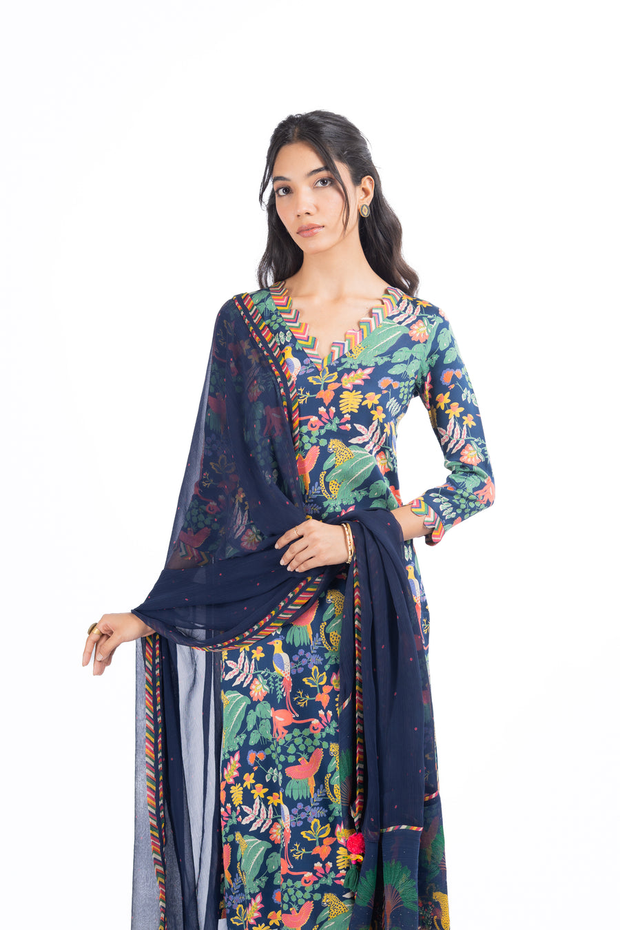 WOMEN'S BLUE MODAL SATIN ANAM KURTA SET