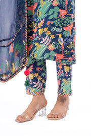 WOMEN'S BLUE MODAL SATIN ANAM KURTA SET