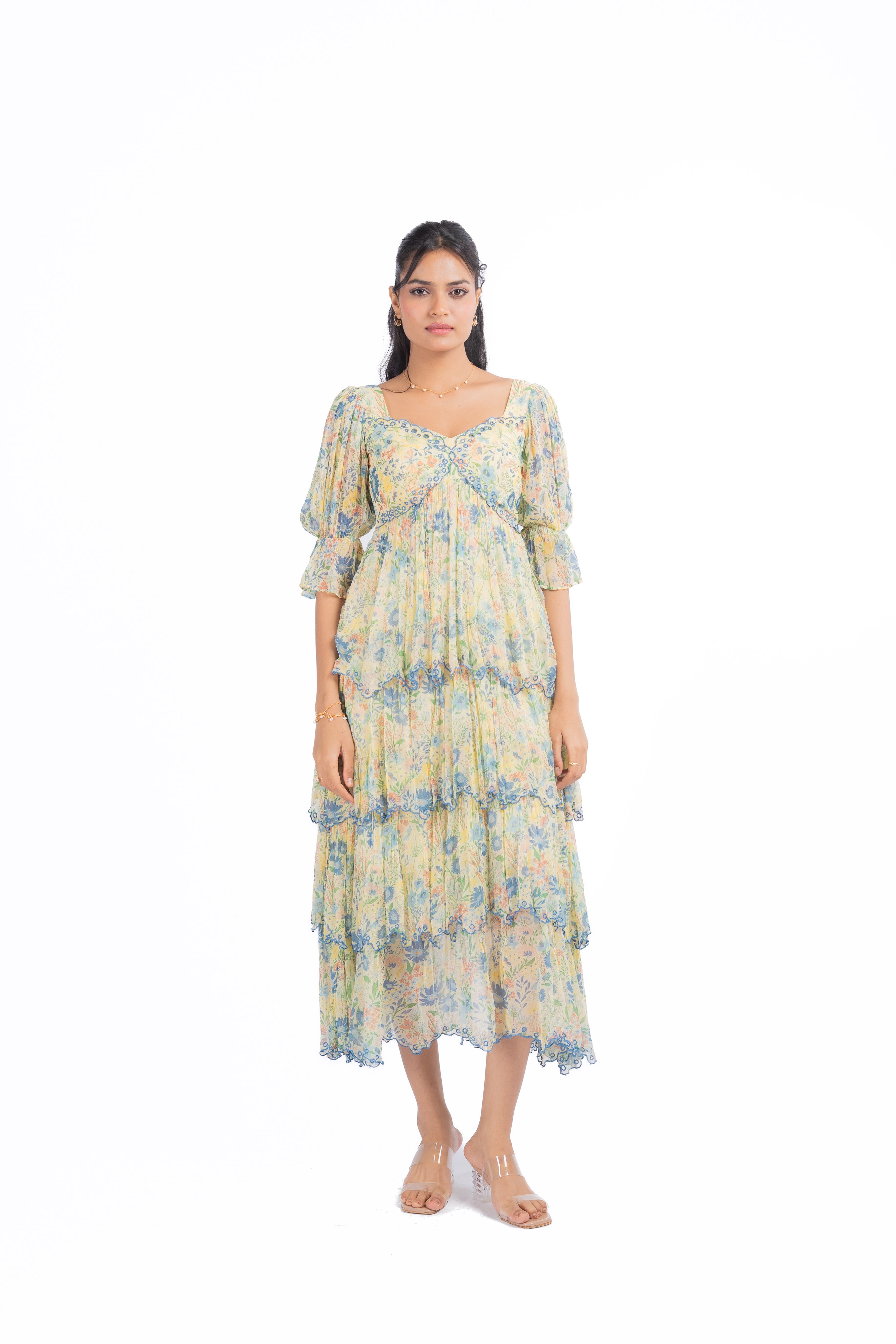 WOMEN'S PASTEL YELLOW - MULTI COLOR CHIFFON CHARMY DRESS