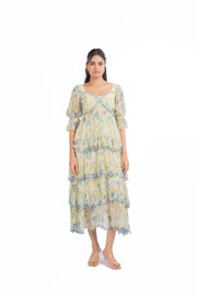 WOMEN'S PASTEL YELLOW - MULTI COLOR CHIFFON CHARMY DRESS