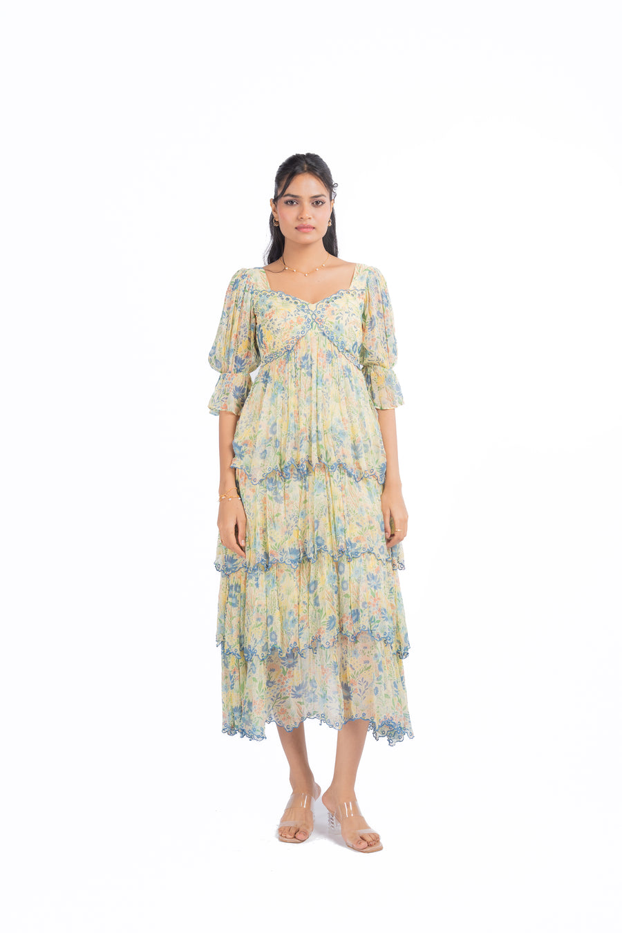 WOMEN'S PASTEL YELLOW - MULTI COLOR CHIFFON CHARMY DRESS
