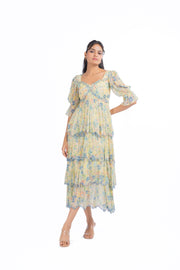WOMEN'S PASTEL YELLOW - MULTI COLOR CHIFFON CHARMY DRESS