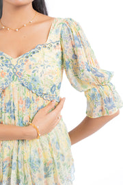 WOMEN'S PASTEL YELLOW - MULTI COLOR CHIFFON CHARMY DRESS