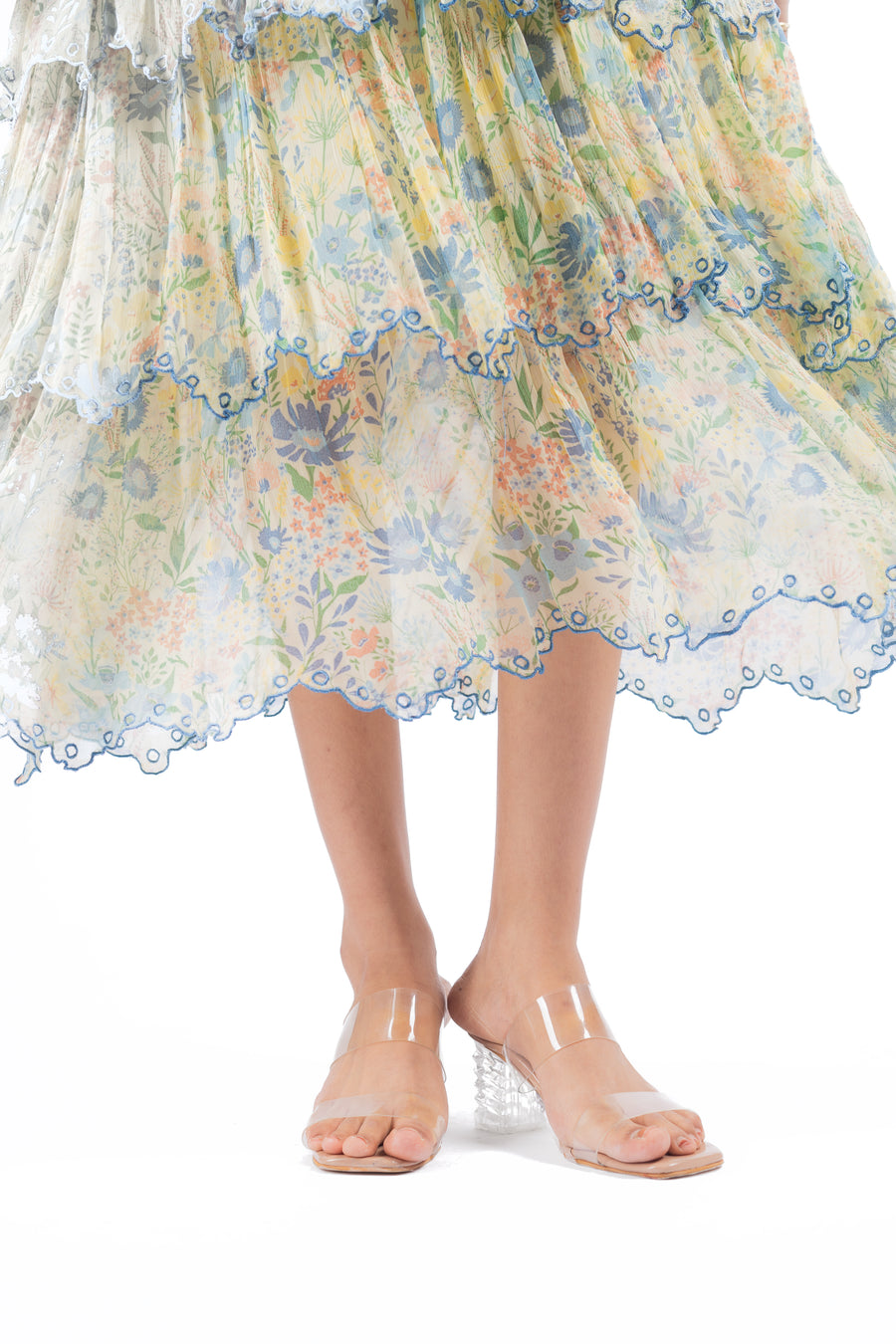 WOMEN'S PASTEL YELLOW - MULTI COLOR CHIFFON CHARMY DRESS