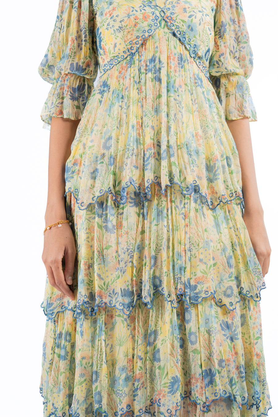 WOMEN'S PASTEL YELLOW - MULTI COLOR CHIFFON CHARMY DRESS