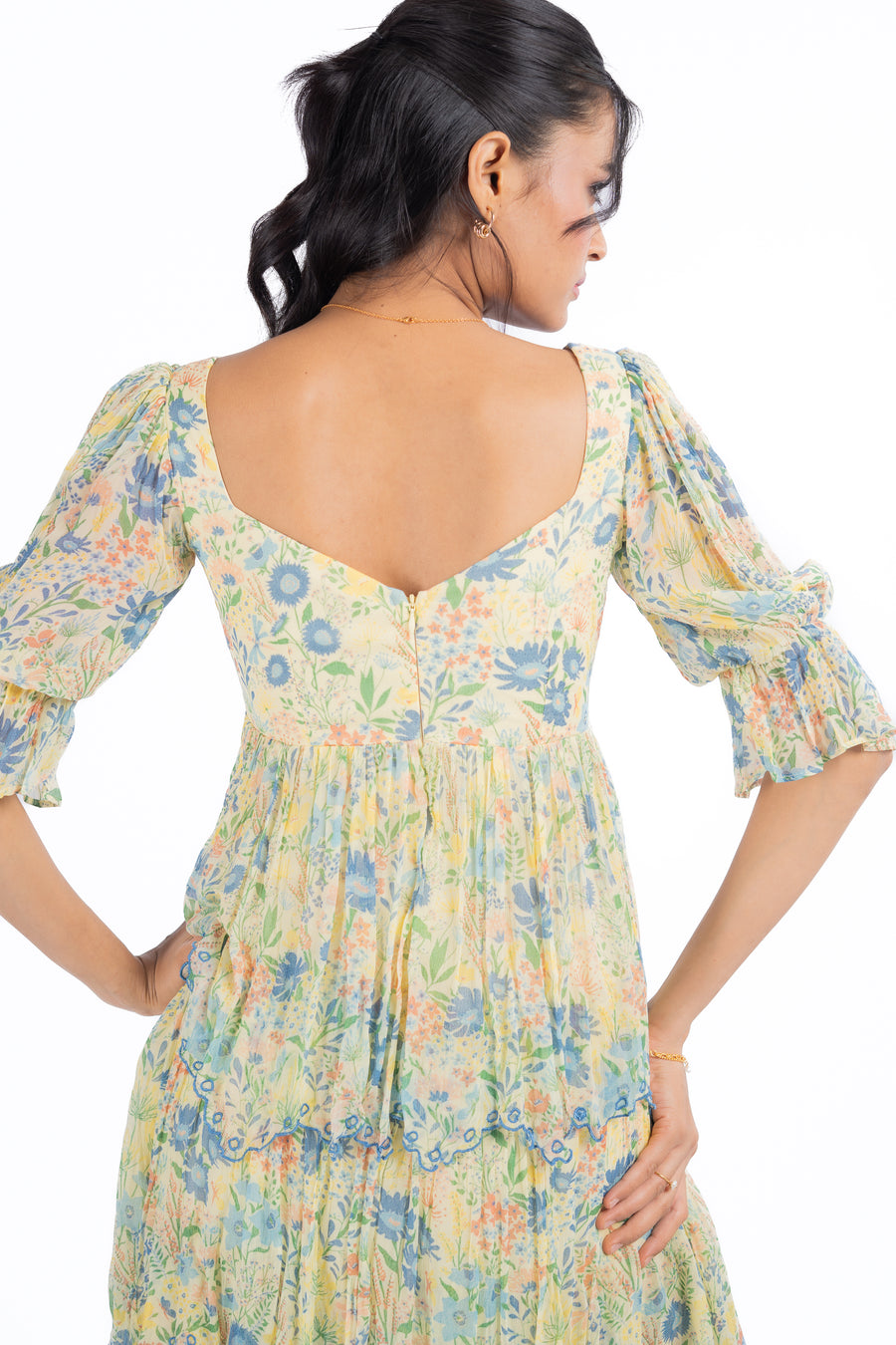 WOMEN'S PASTEL YELLOW - MULTI COLOR CHIFFON CHARMY DRESS