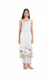 WOMEN'S WHITE MODAL SATIN HOOR KURTA SET