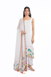 WOMEN'S WHITE MODAL SATIN HOOR KURTA SET