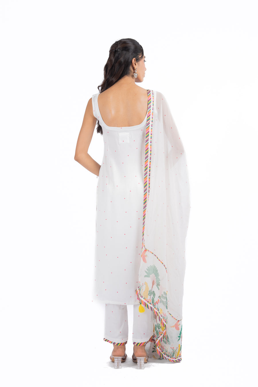 WOMEN'S WHITE MODAL SATIN HOOR KURTA SET
