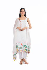 WOMEN'S WHITE MODAL SATIN HOOR KURTA SET