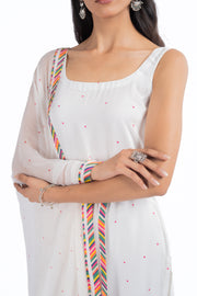 WOMEN'S WHITE MODAL SATIN HOOR KURTA SET