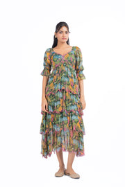 WOMEN'S GREEN LUREX CHIFFON AANYA DRESS