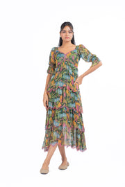 WOMEN'S GREEN LUREX CHIFFON AANYA DRESS
