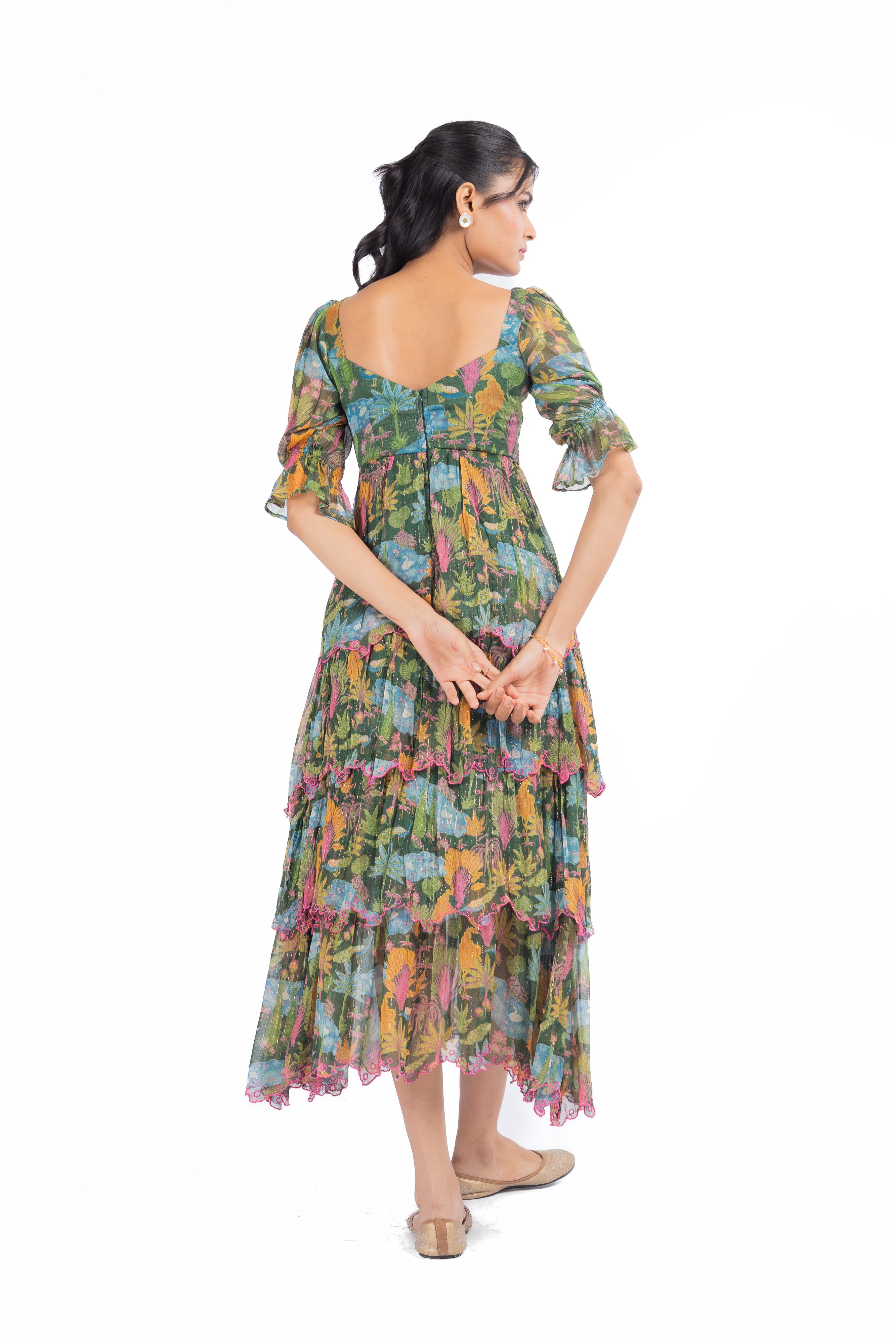 WOMEN'S GREEN LUREX CHIFFON AANYA DRESS