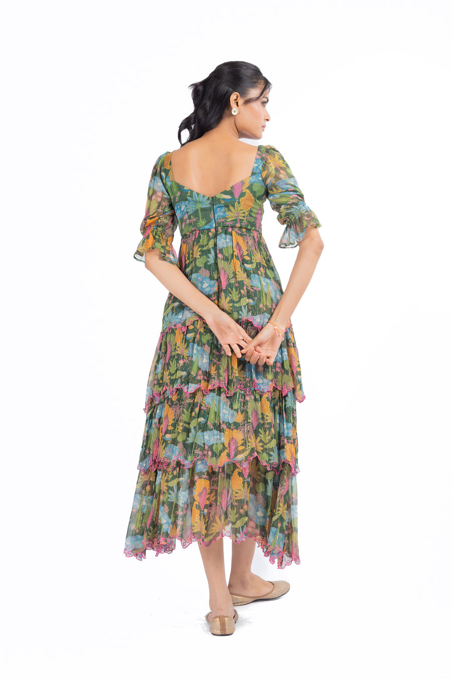 WOMEN'S GREEN LUREX CHIFFON AANYA DRESS