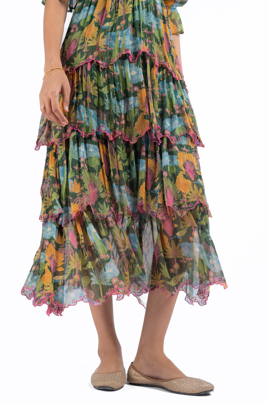 WOMEN'S GREEN LUREX CHIFFON AANYA DRESS
