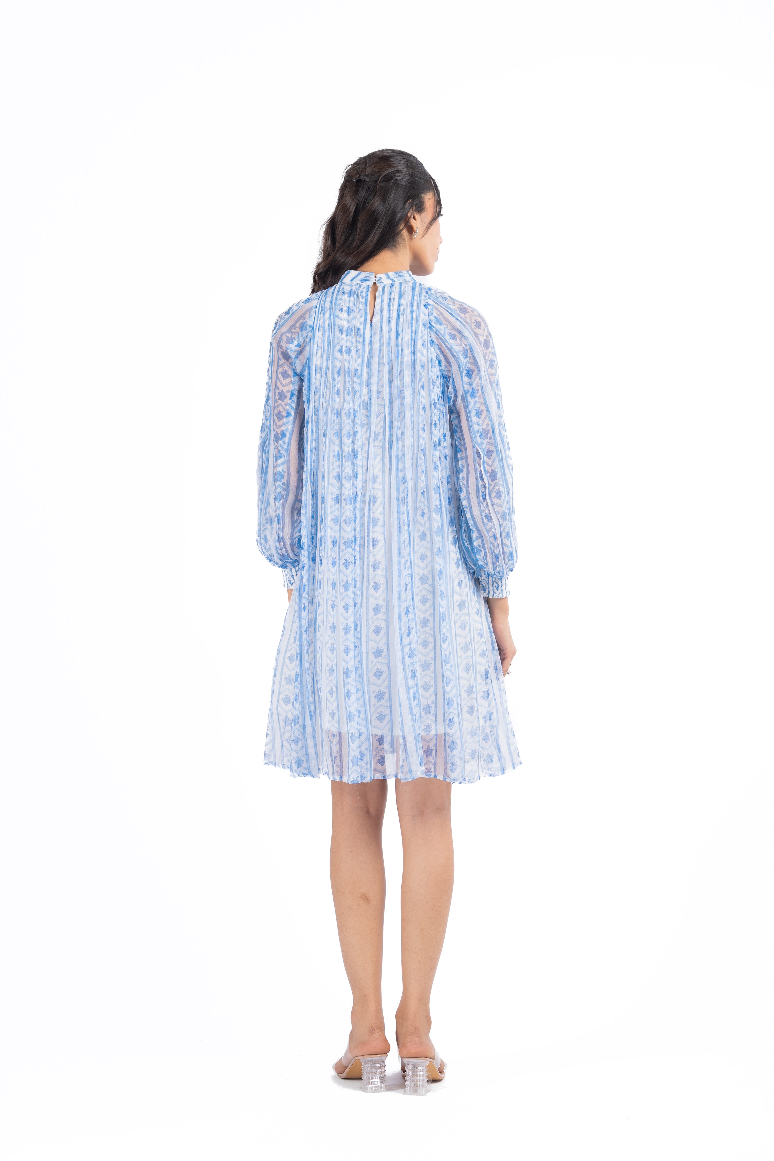 WOMEN'S BLUE & WHITE CHIFFON IKA DRESS