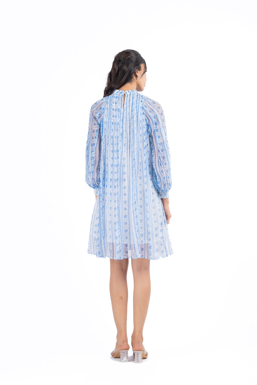 WOMEN'S BLUE & WHITE CHIFFON IKA DRESS